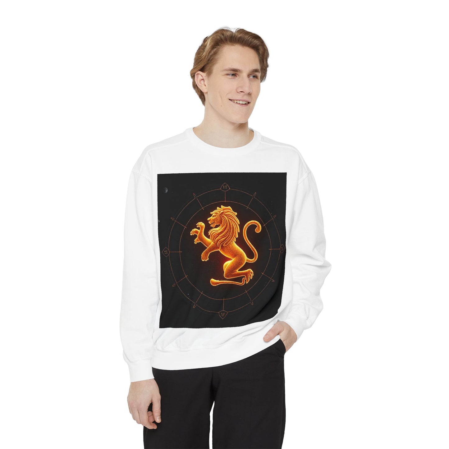 Garment-Dyed Sweatshirt, Unisex, Space Animal Design v1, Leo