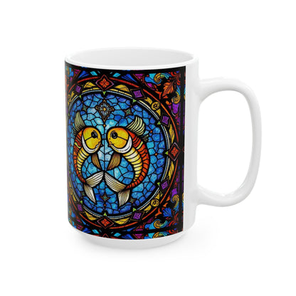 Ceramic Mug, (11oz, 15oz), Ceramic Coffee Mug, AOP, Glass Design, Pisces Zodiac Sign