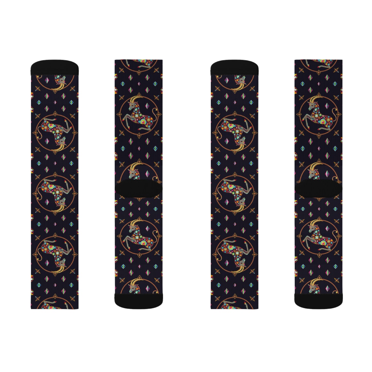 Sublimation Socks, Capricorn, Zodiac v4, Jewel Pattern