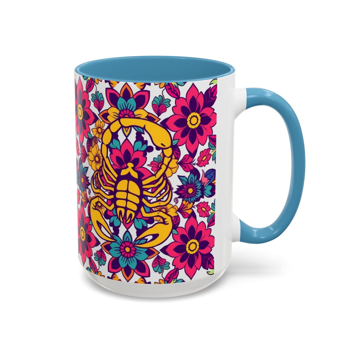 Accent Coffee Mug, Scorpio, Zodiac v2. Flower Pattern, (11, 15oz)