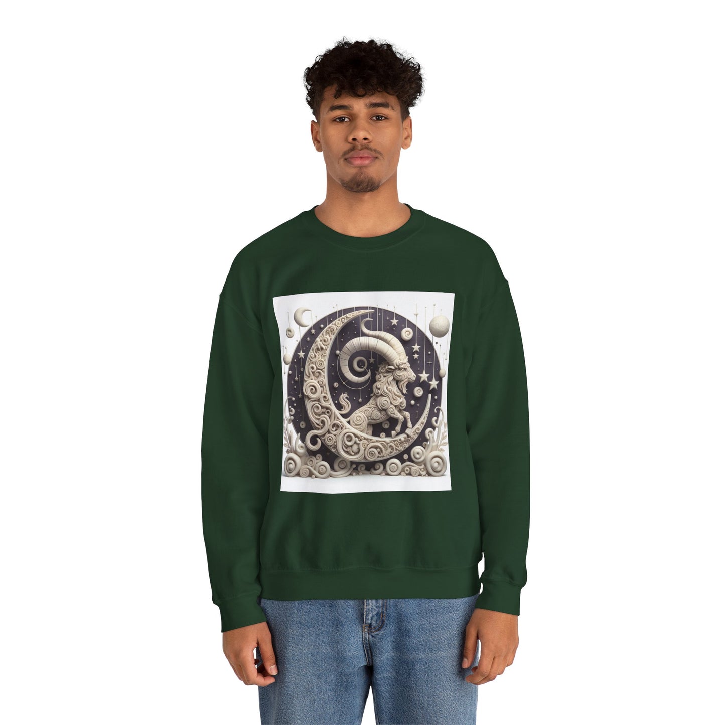Unisex Heavy Blend™ Crewneck Sweatshirt, Stone Moon, Capricorn Zodiac Design