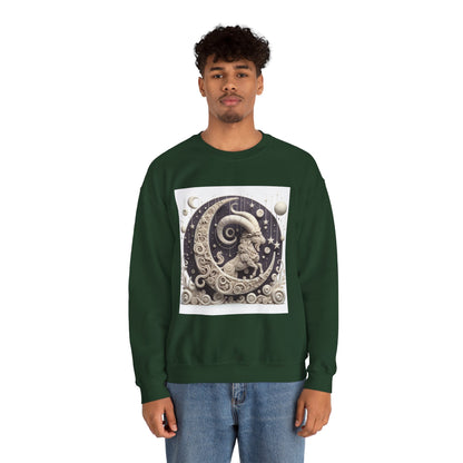 Unisex Heavy Blend™ Crewneck Sweatshirt, Stone Moon, Capricorn Zodiac Design