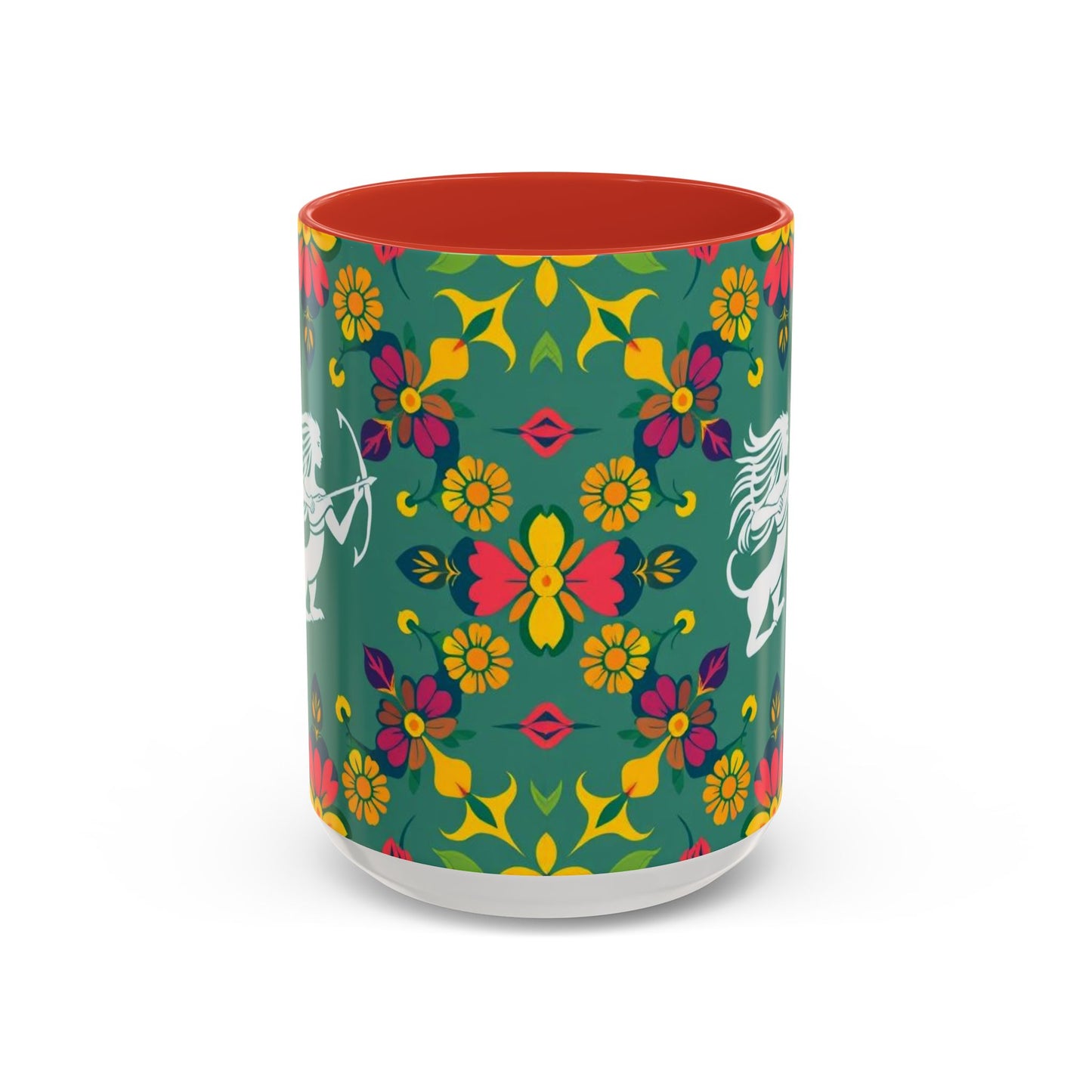 Accent Coffee Mug, Sagittarius, Zodiac. Flower Pattern, (11, 15oz)