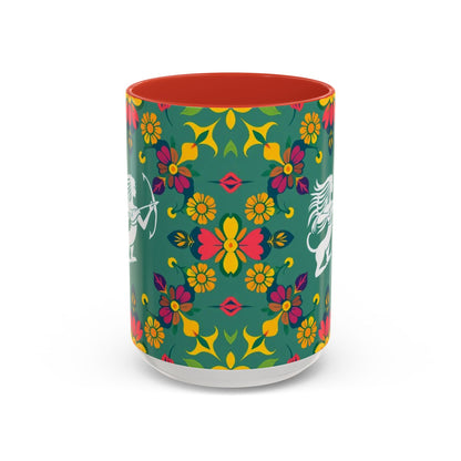 Accent Coffee Mug, Sagittarius, Zodiac. Flower Pattern, (11, 15oz)