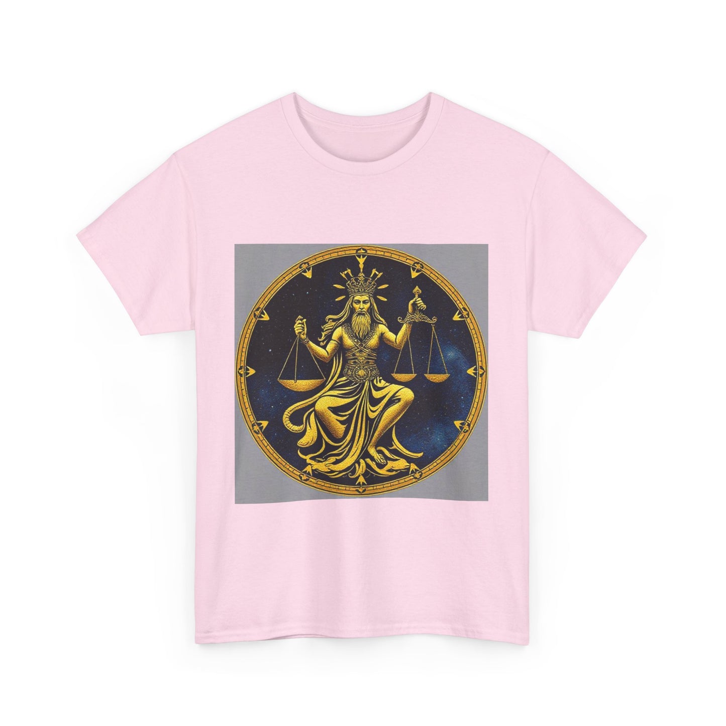 Unisex Heavy Cotton T-Shirt, Gold v1, Libra God, Zodiac Design