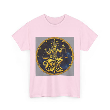 Unisex Heavy Cotton T-Shirt, Gold v1, Libra God, Zodiac Design
