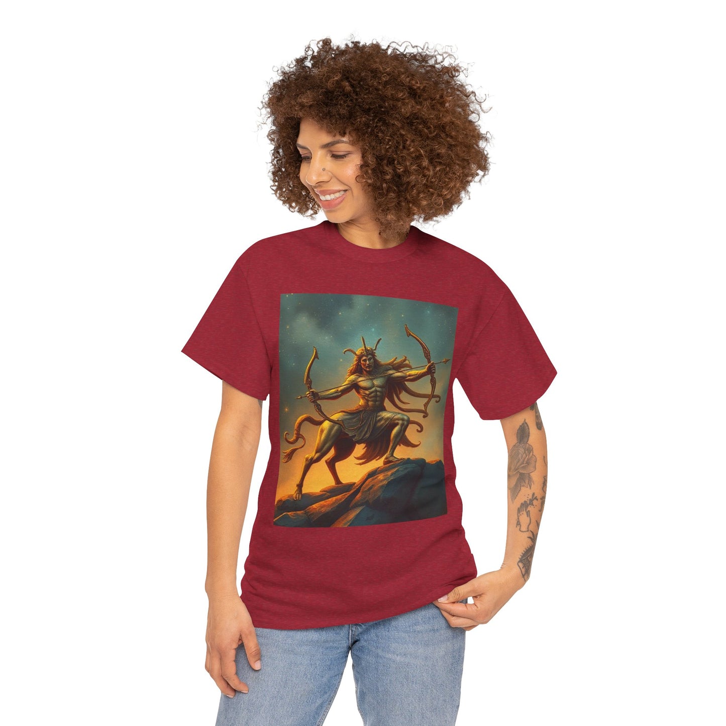 Unisex Heavy Cotton T-Shirt, Arrow Centaur, Sagittarius Zodiac Design