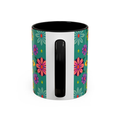 Accent Coffee Mug, Aquarius, Zodiac v3, Flower Pattern, (11, 15oz)