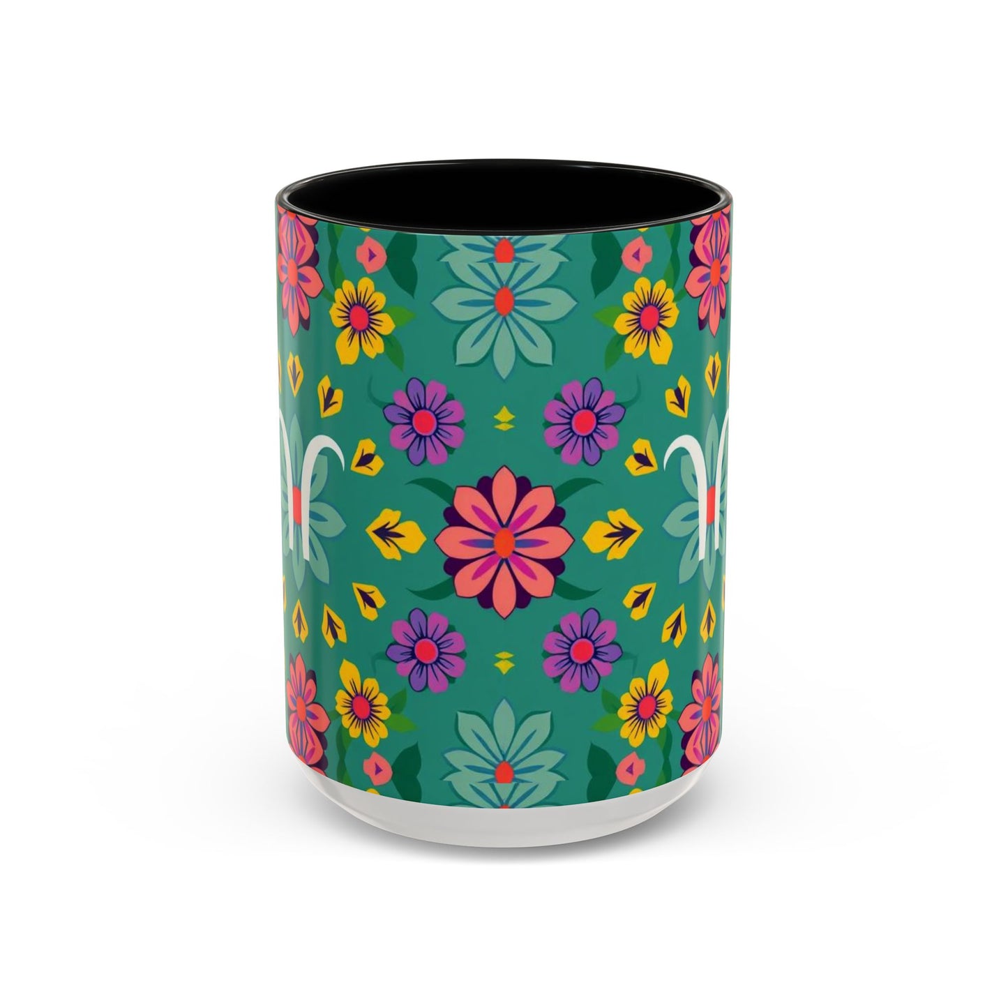 Accent Coffee Mug, Aquarius, Zodiac v3, Flower Pattern, (11, 15oz)