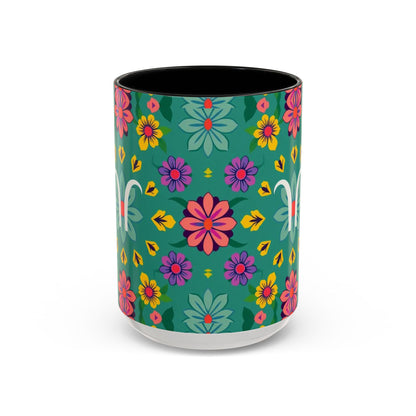 Accent Coffee Mug, Aquarius, Zodiac v3, Flower Pattern, (11, 15oz)