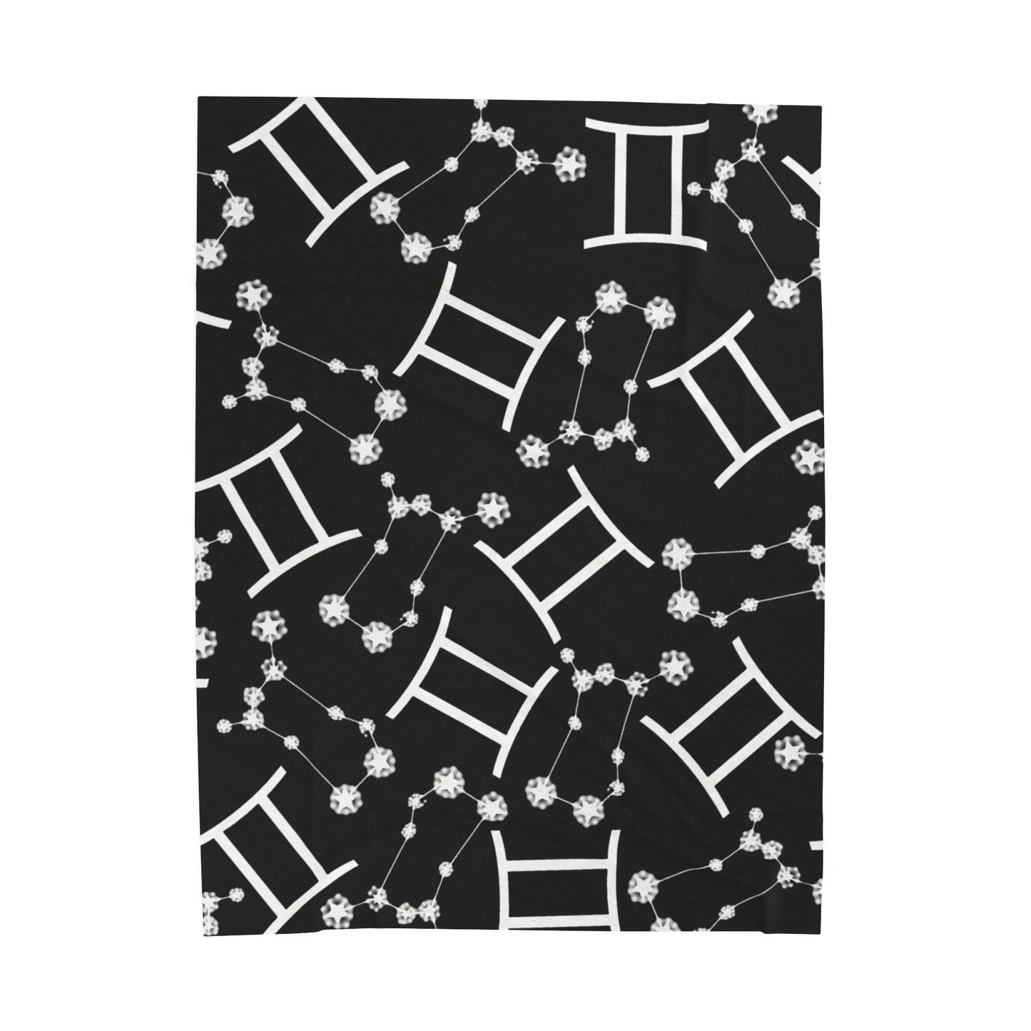 Velveteen Plush Blanket, Gemini Zodiac Sign, Constellation & Symbol, Black, 100% polyester