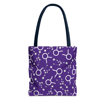 Tote Bag, Taurus Zodiac Sign, AOP, (Purple, White)