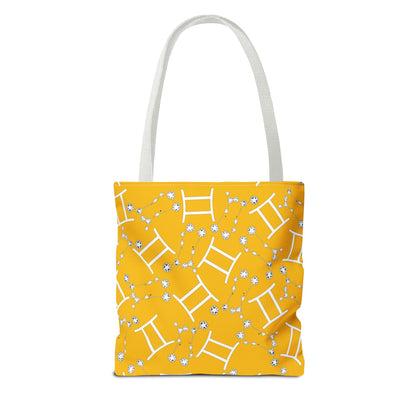 Tote Bag, Gemini Zodiac Sign, AOP, (Yellow, White Print)