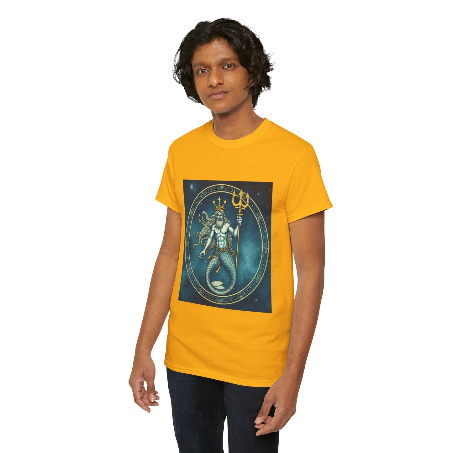 Unisex Heavy Cotton T-Shirt, Aquarius God 6v, Zodiac Design