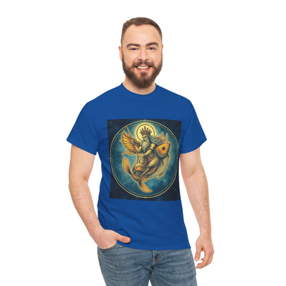 Unisex Heavy Cotton T-Shirt, Pisces King. Zodiac Design