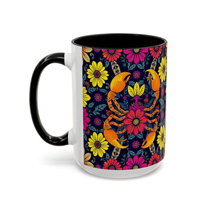 Accent Coffee Mug, Scorpio, Zodiac v3. Flower Pattern, (11, 15oz)