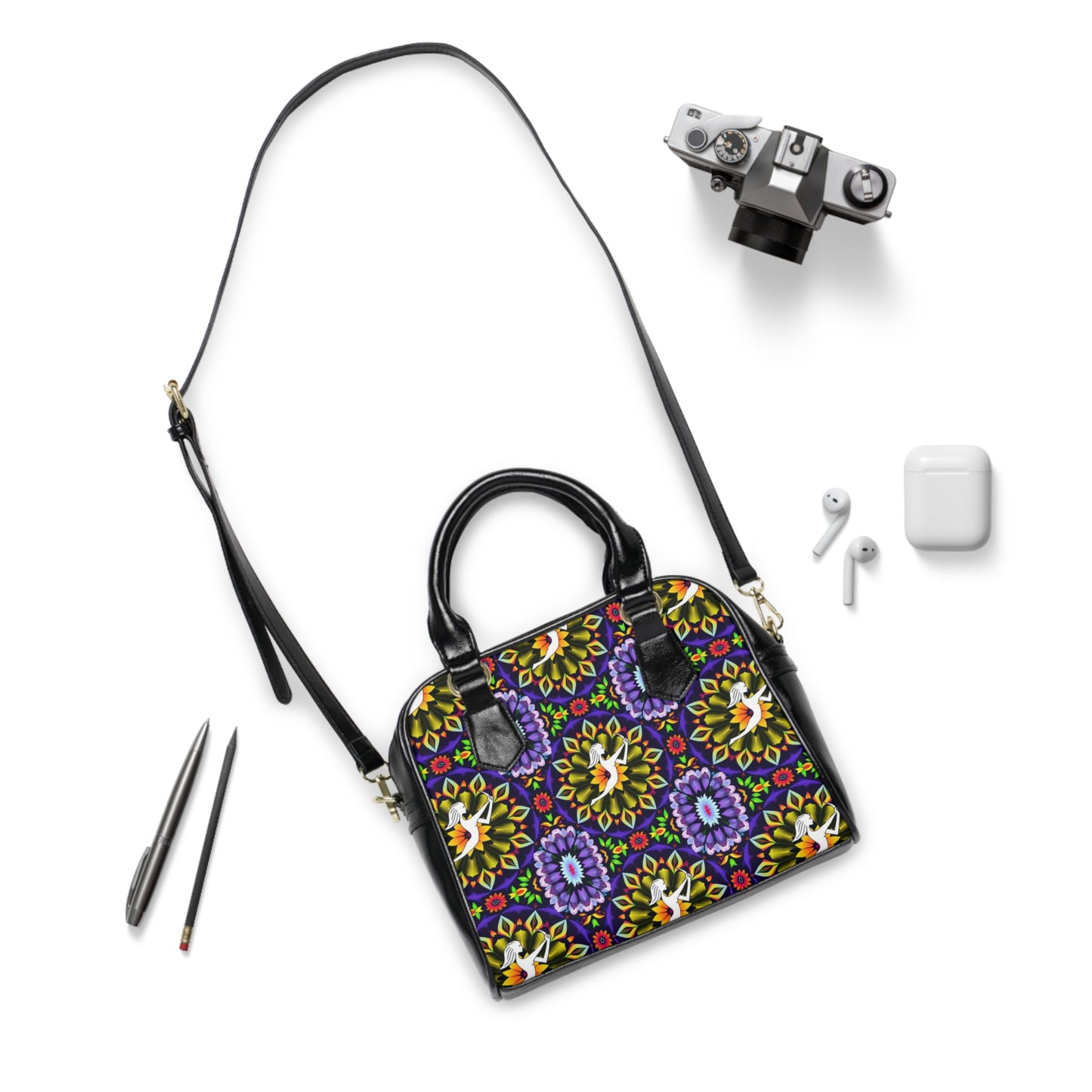 Shoulder Handbag, Sagittarius, Zodiac v2, Flower Pattern