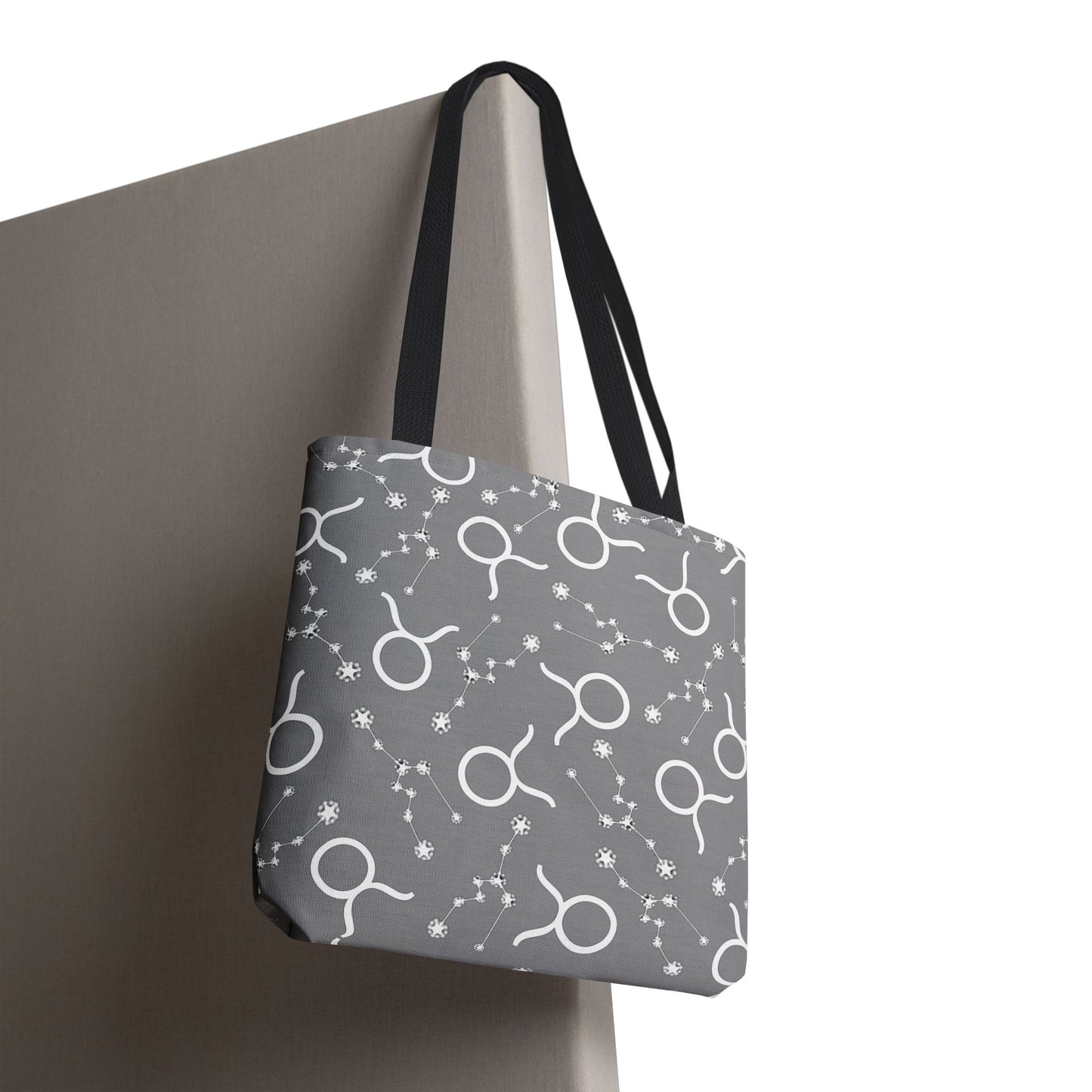 Tote Bag, Taurus Zodiac Sign, AOP, (Grey, White)