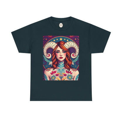 Unisex Heavy Cotton T-Shirt, Aries, Zodiac v1, Sexy Art