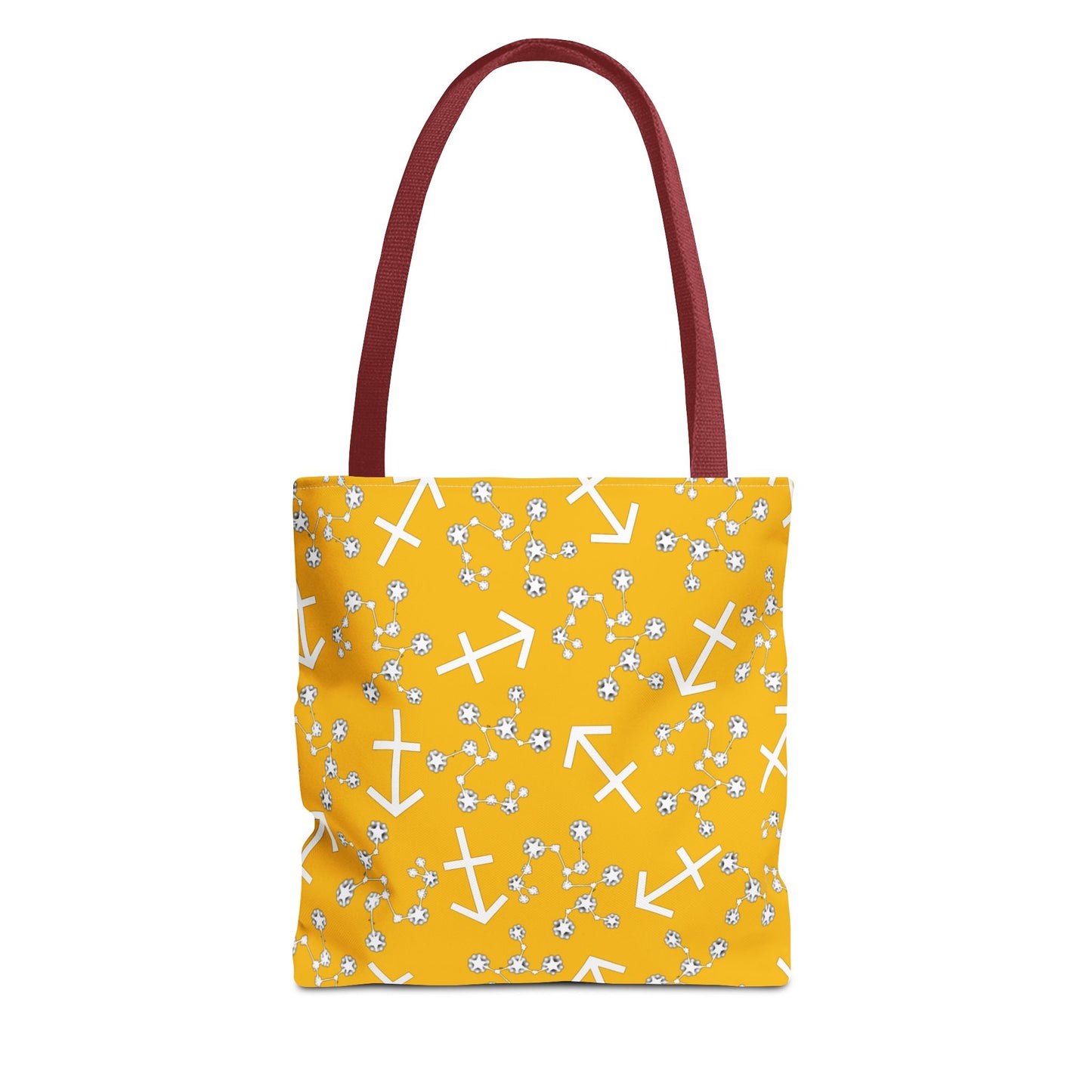 Tote Bag, Sagittarius Zodiac Sign, AOP, (Yellow, White Print)
