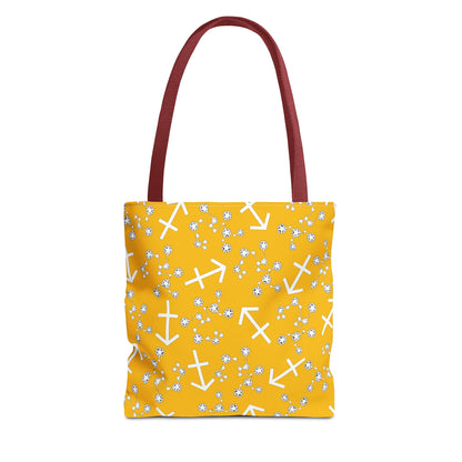 Tote Bag, Sagittarius Zodiac Sign, AOP, (Yellow, White Print)