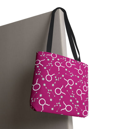 Tote Bag, Taurus Zodiac Sign, AOP, (Pink, White)