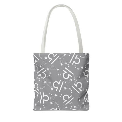 Tote Bag, Libra Zodiac Sign, AOP, (Grey, White)