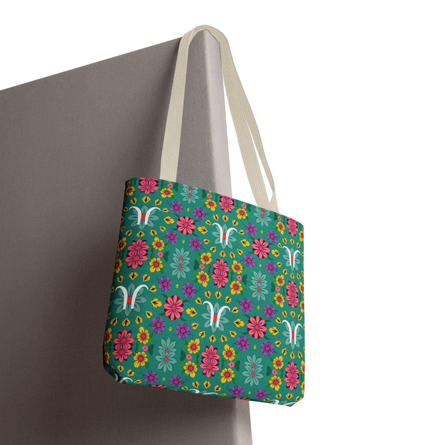Tote Bag, (AOP), Aquarius, Zodiac v2, Flower Pattern