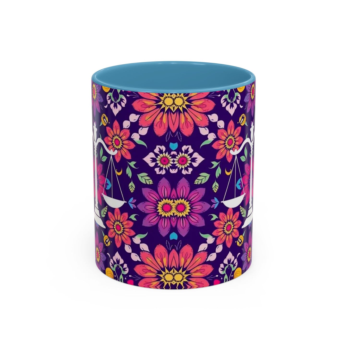 Accent Coffee Mug, Libra, Zodiac v3, Flower Pattern, (11, 15oz)