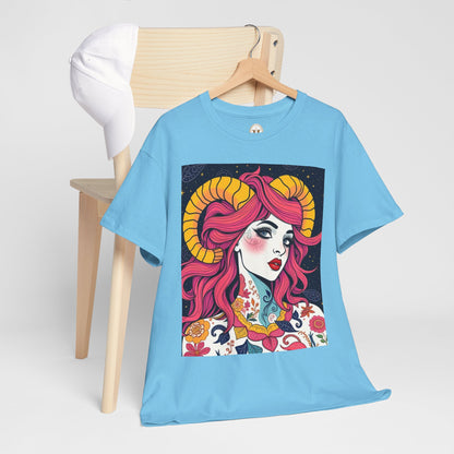 Unisex Heavy Cotton T-Shirt, Aries, Zodiac v2, Sexy Art