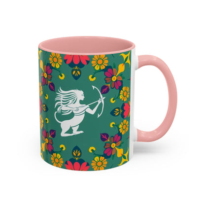 Accent Coffee Mug, Sagittarius, Zodiac. Flower Pattern, (11, 15oz)