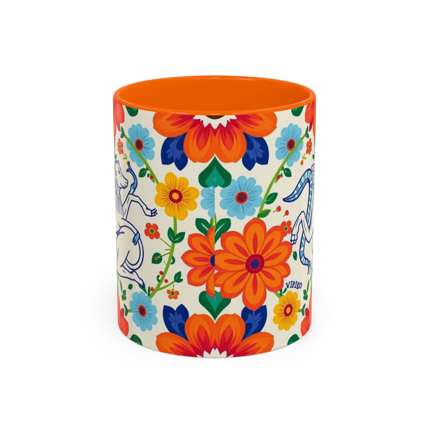 Accent Coffee Mug, Virgo, Zodiac v2. Flower Pattern, (11, 15oz)