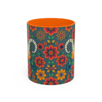 Accent Coffee Mug, Aries, Zodiac v4, Flower Pattern, (11, 15oz)