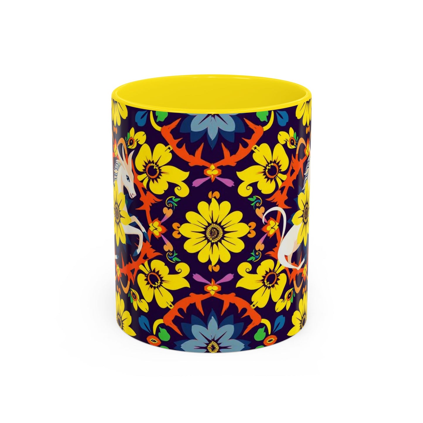 Accent Coffee Mug, Aquarius, Zodiac v1, Flower Pattern, (11, 15oz)