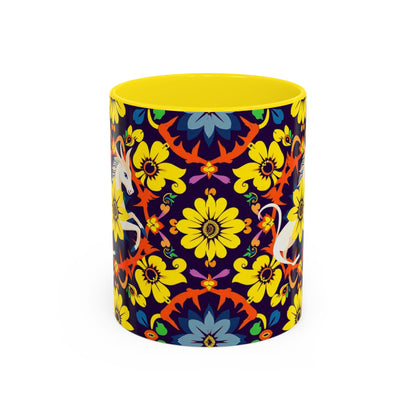 Accent Coffee Mug, Aquarius, Zodiac v1, Flower Pattern, (11, 15oz)