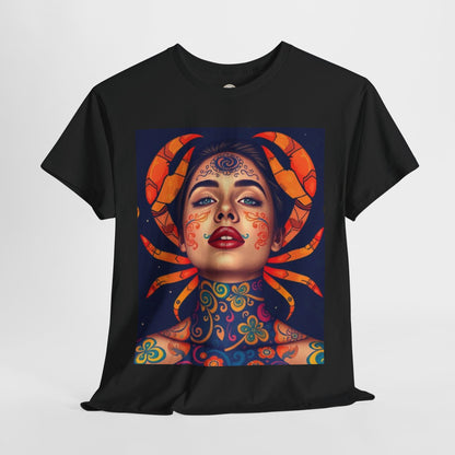 Unisex Heavy Cotton T-Shirt, Cancer, Zodiac v2, Sexy Art