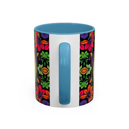 Accent Coffee Mug, Pisces, Zodiac v3, Flower Pattern, (11, 15oz)