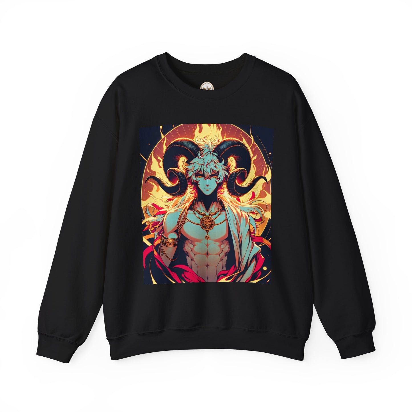 Unisex Heavy Blend™ Crewneck Sweatshirt, Anime Fire Aries, Zodiac Design