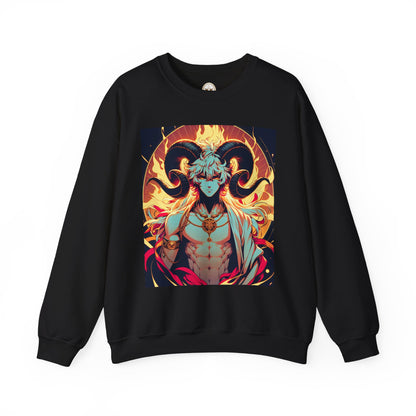 Unisex Heavy Blend™ Crewneck Sweatshirt, Anime Fire Aries, Zodiac Design