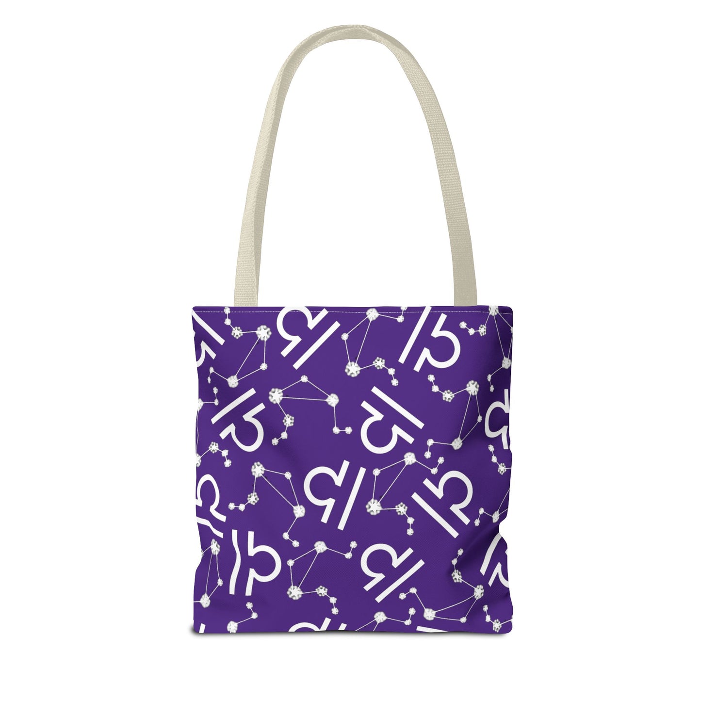 Tote Bag, Libra Zodiac Sign, AOP, (Purple, White)