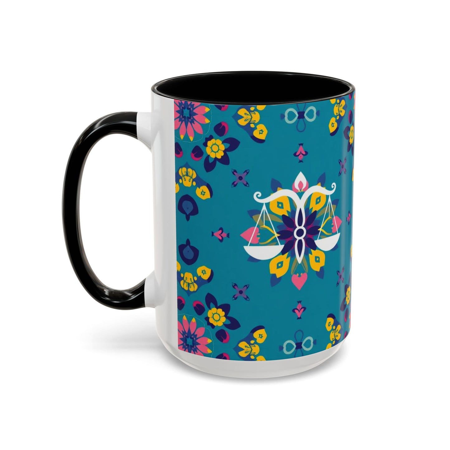 Accent Coffee Mug, Libra, Zodiac v2, Flower Pattern, (11, 15oz)