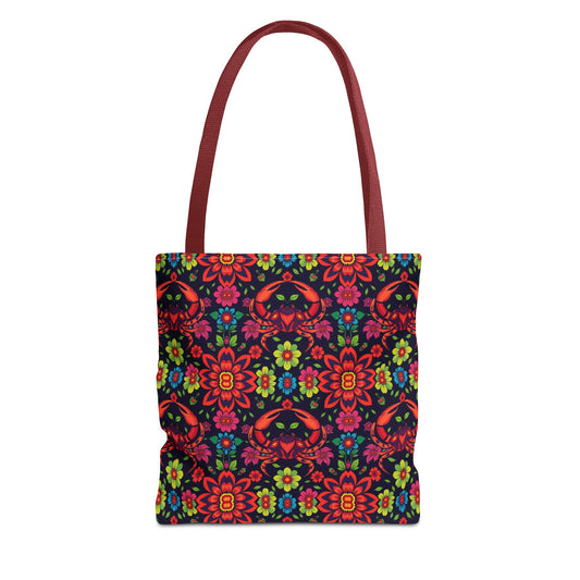 Tote Bag, (AOP), Cancer, Zodiac, Flower Pattern