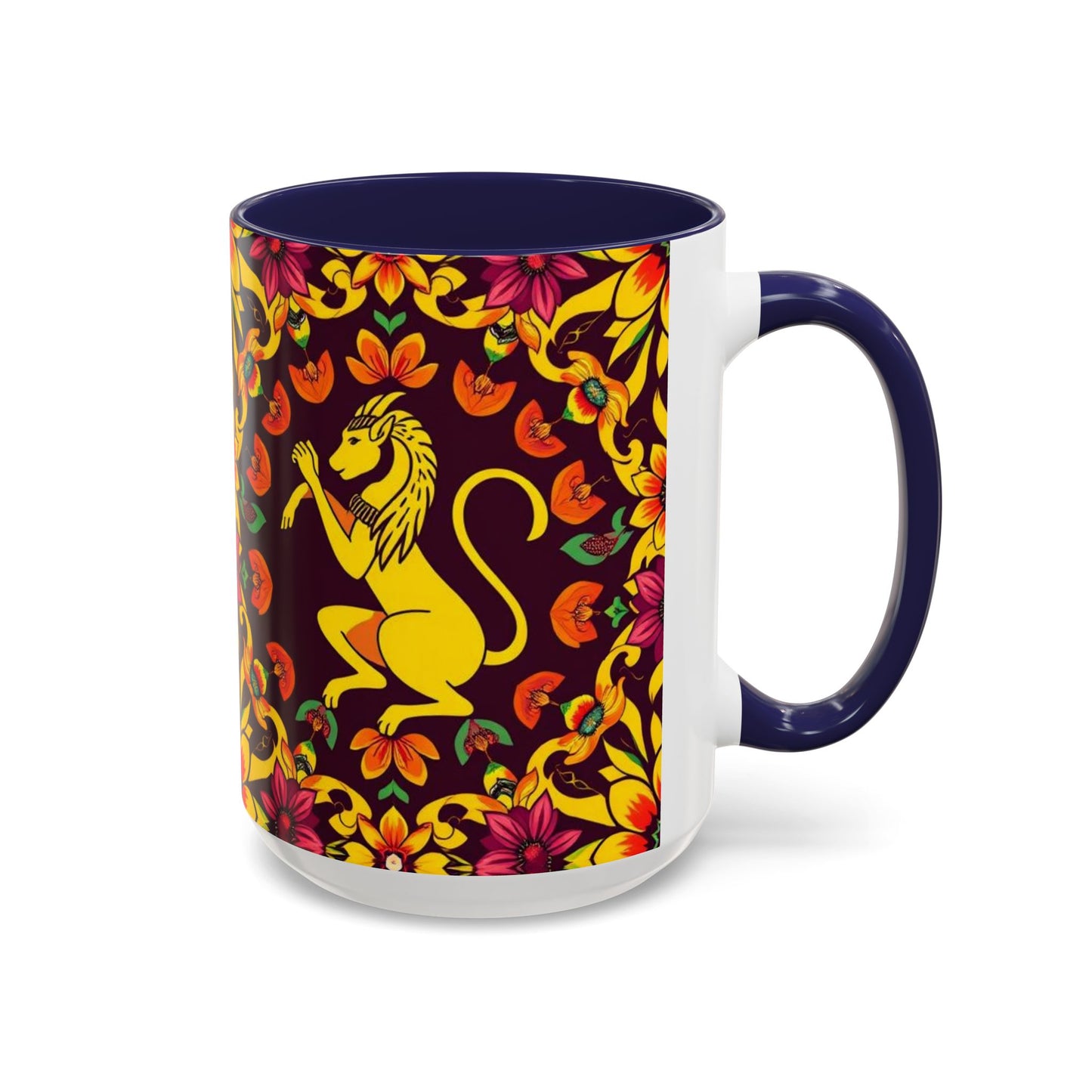 Accent Coffee Mug, Virgo, Zodiac v1. Flower Pattern, (11, 15oz)