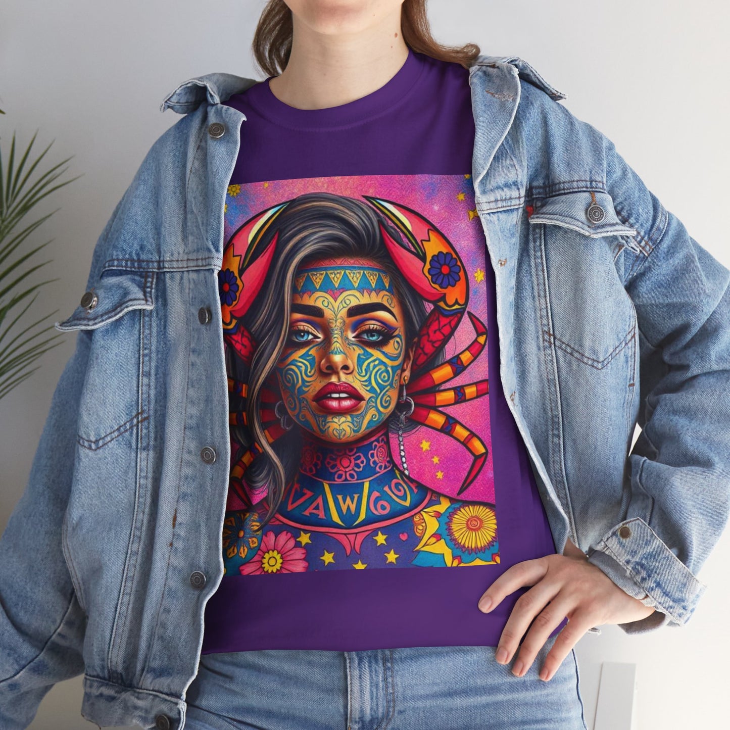 Unisex Heavy Cotton T-Shirt, Cancer, Zodiac v3, Sexy Art