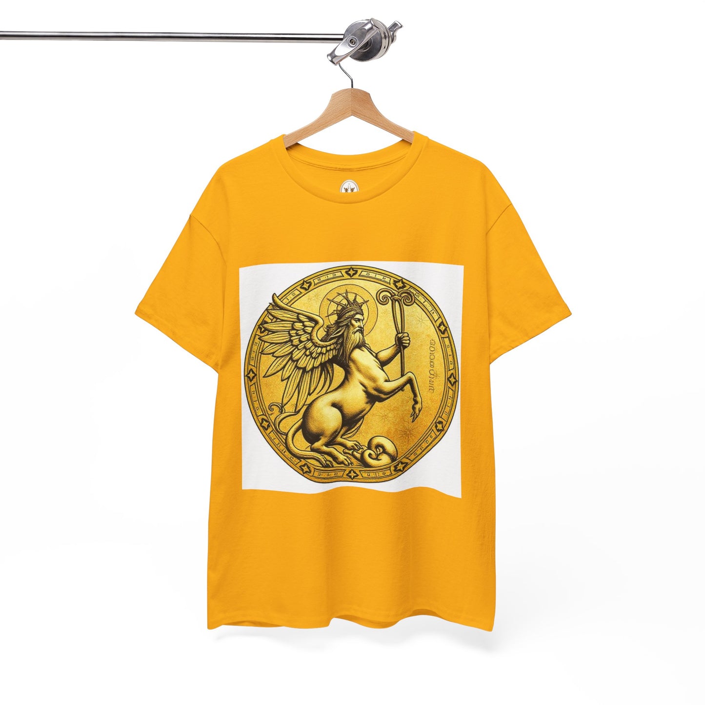 Unisex Heavy Cotton T-Shirt, Golden Angel Coin, Virgo Zodiac Design