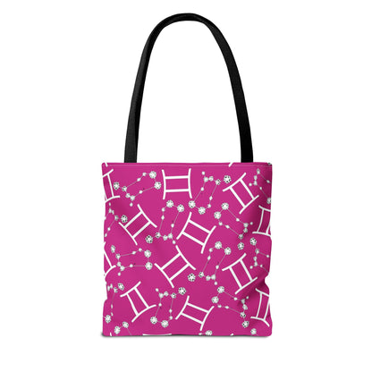 Tote Bag, Gemini Zodiac Sign, AOP, (Pink, White)