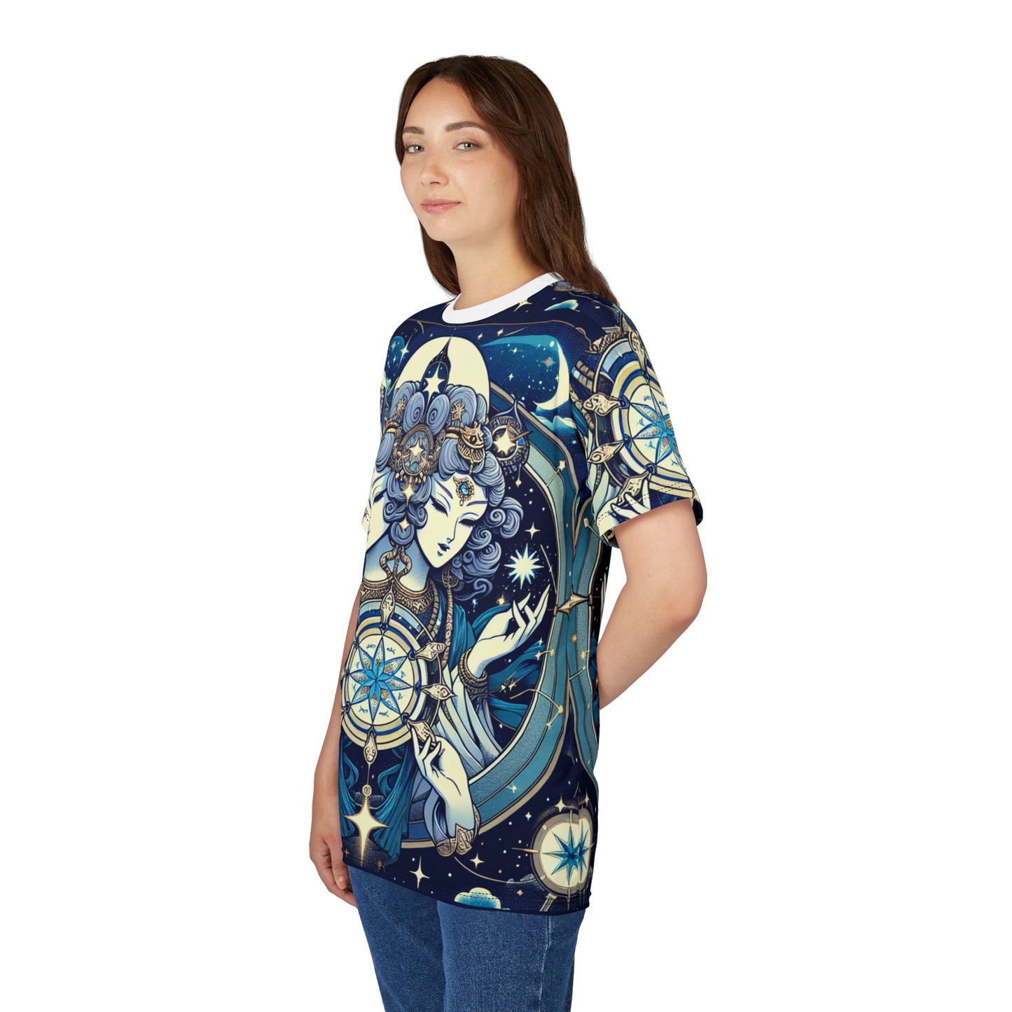 Unisex Cut & Sew T-Shirt (AOP), Twin Heads, Gemini Zodiac Design, Regular fit, 100% Polyester