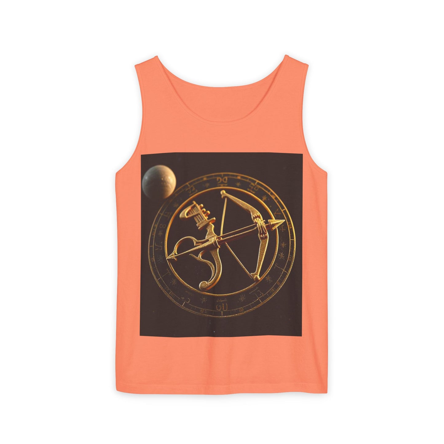 Unisex Garment-Dyed, Tank Top, Sagittarius Design, Planet Symbol v1, 100% US cotton
