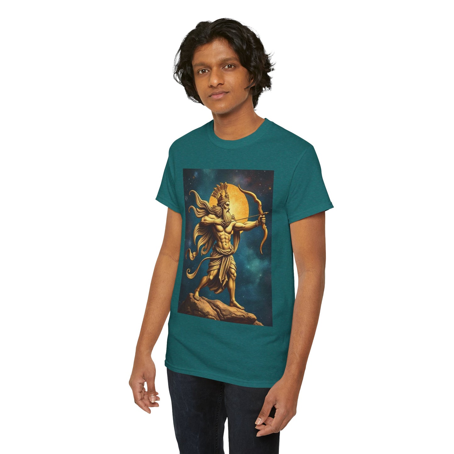 Unisex Heavy Cotton T-Shirt, Midnight Arrow v1, Sagittarius Zodiac Design