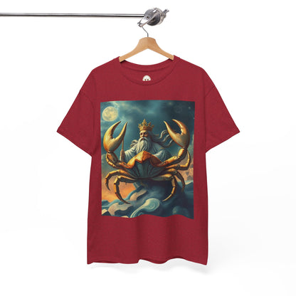 Unisex Heavy Cotton T-Shirt, Crustacean King, Cancer Zodiac Design